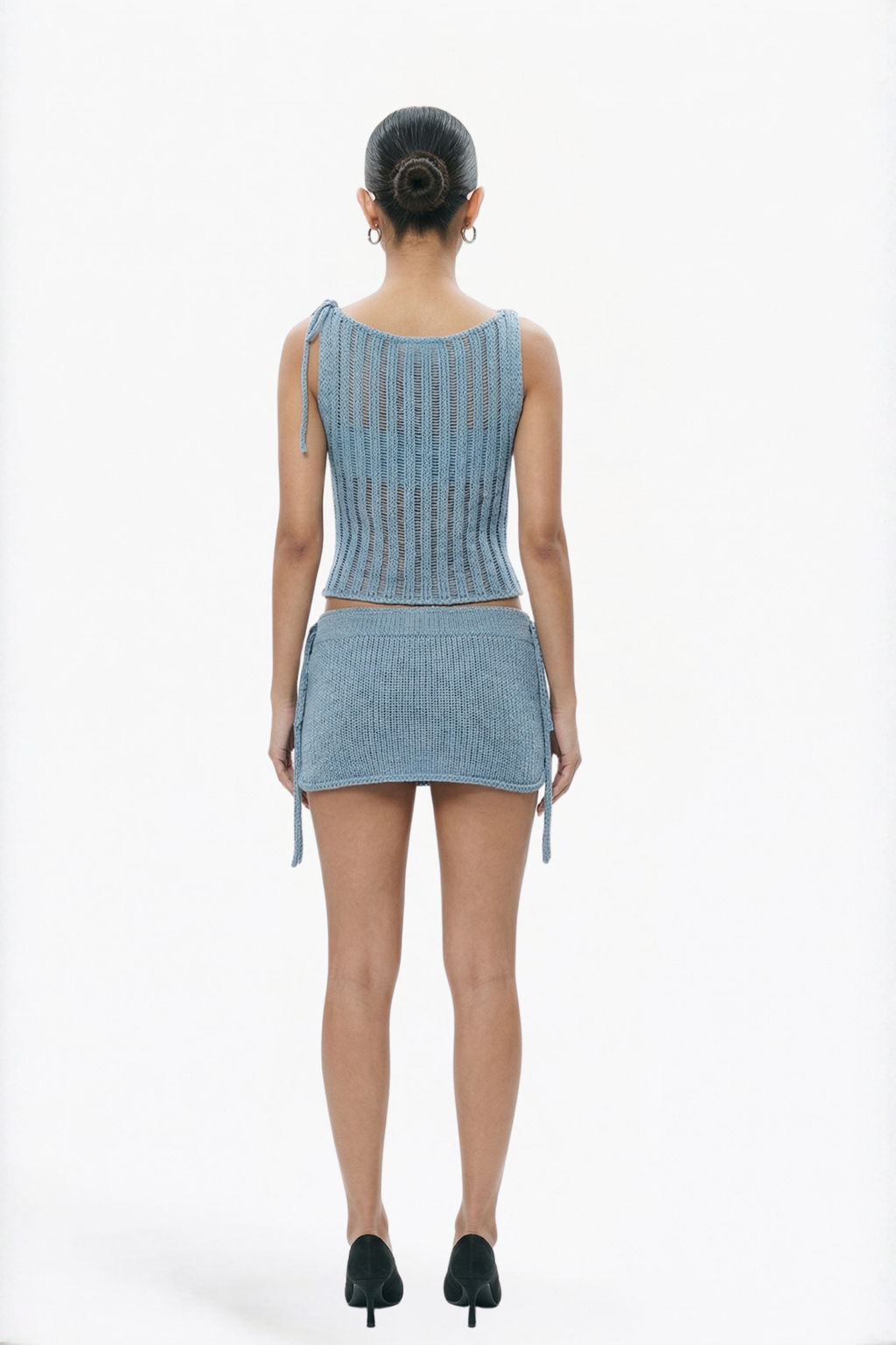 Blue Ribbed Mini Skirt