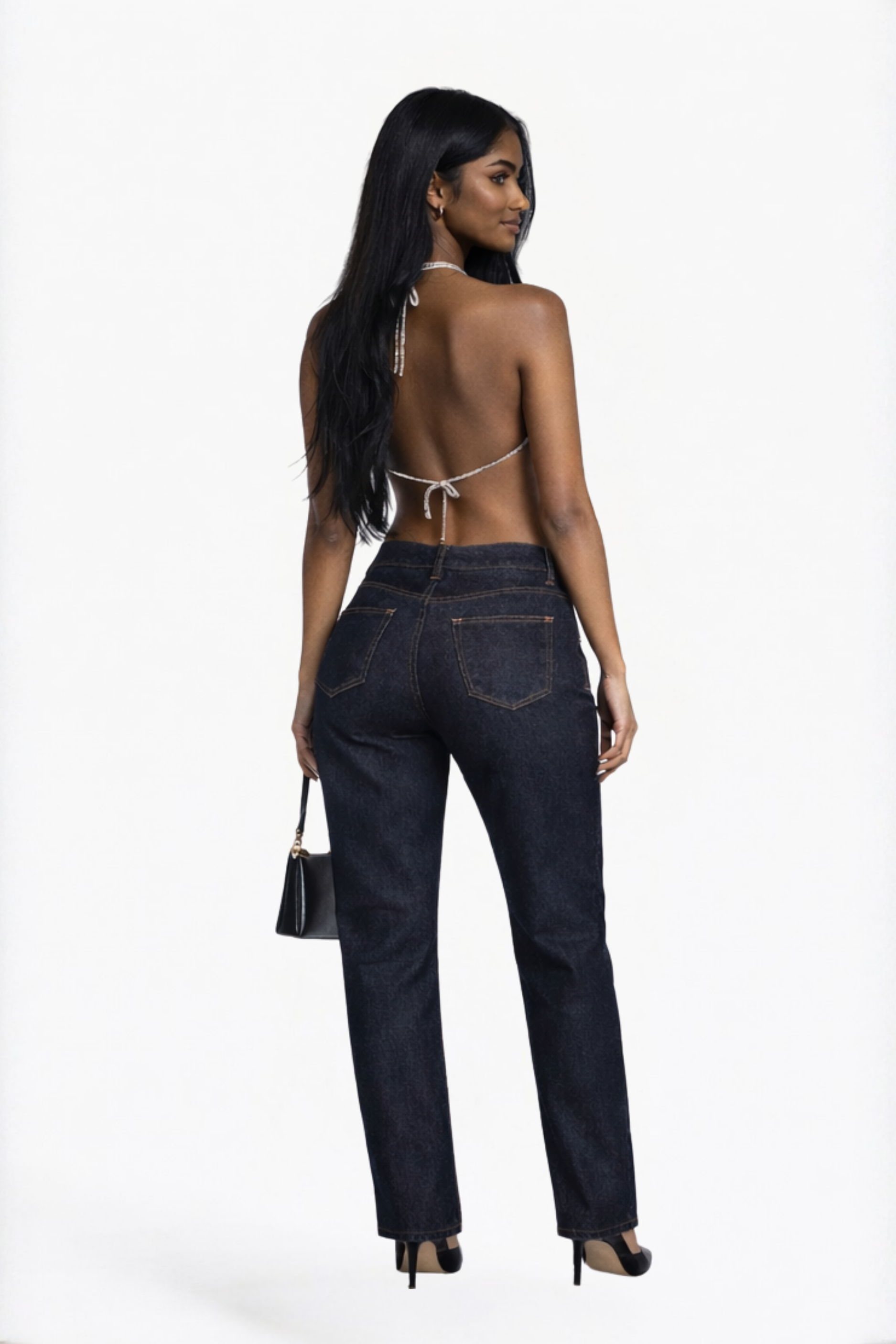 Dark Indigo Wide-Leg Pleated Jeans