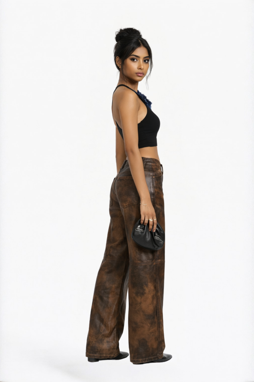 Brown Washed Wide-Leg Pants