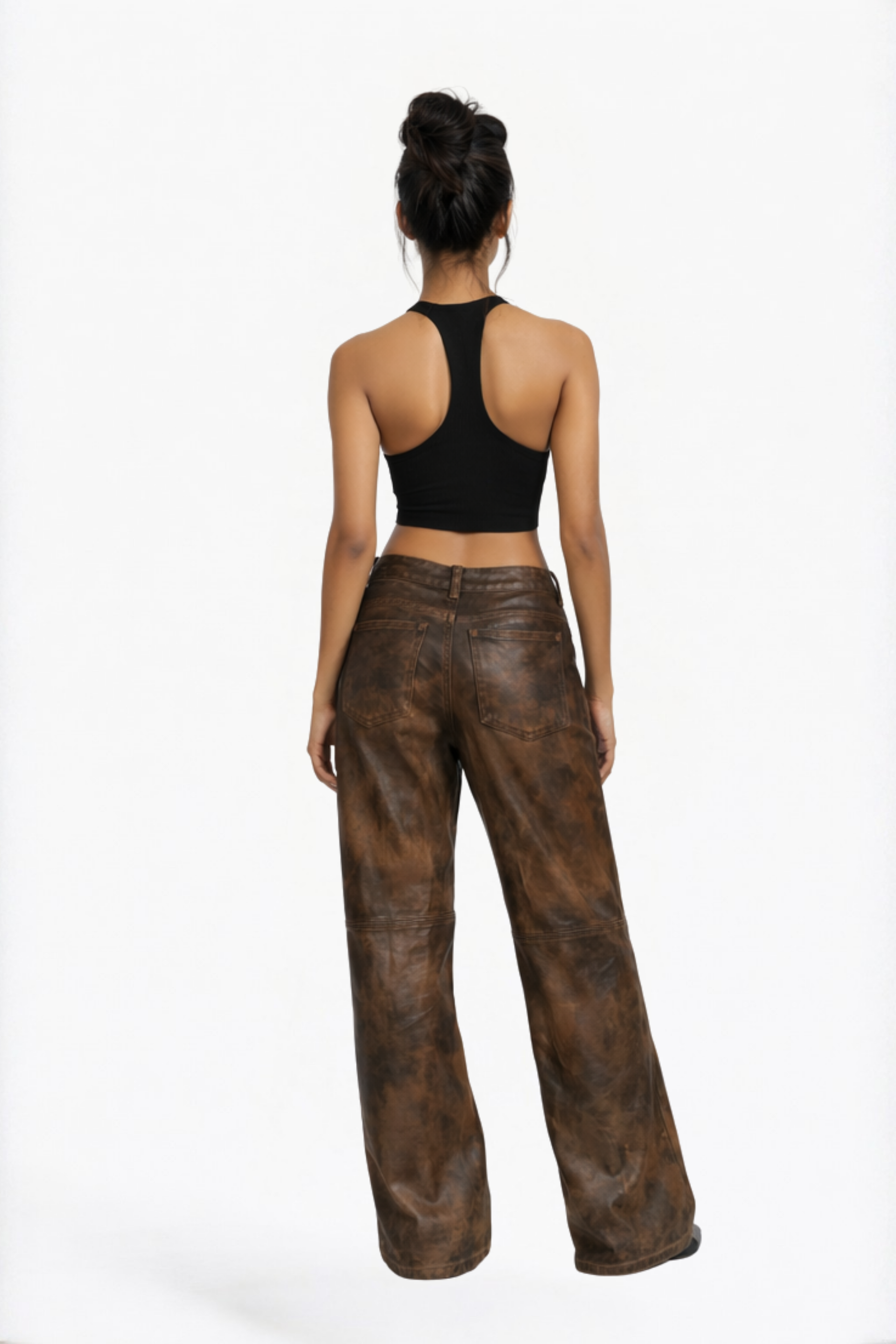 Brown Washed Wide-Leg Pants