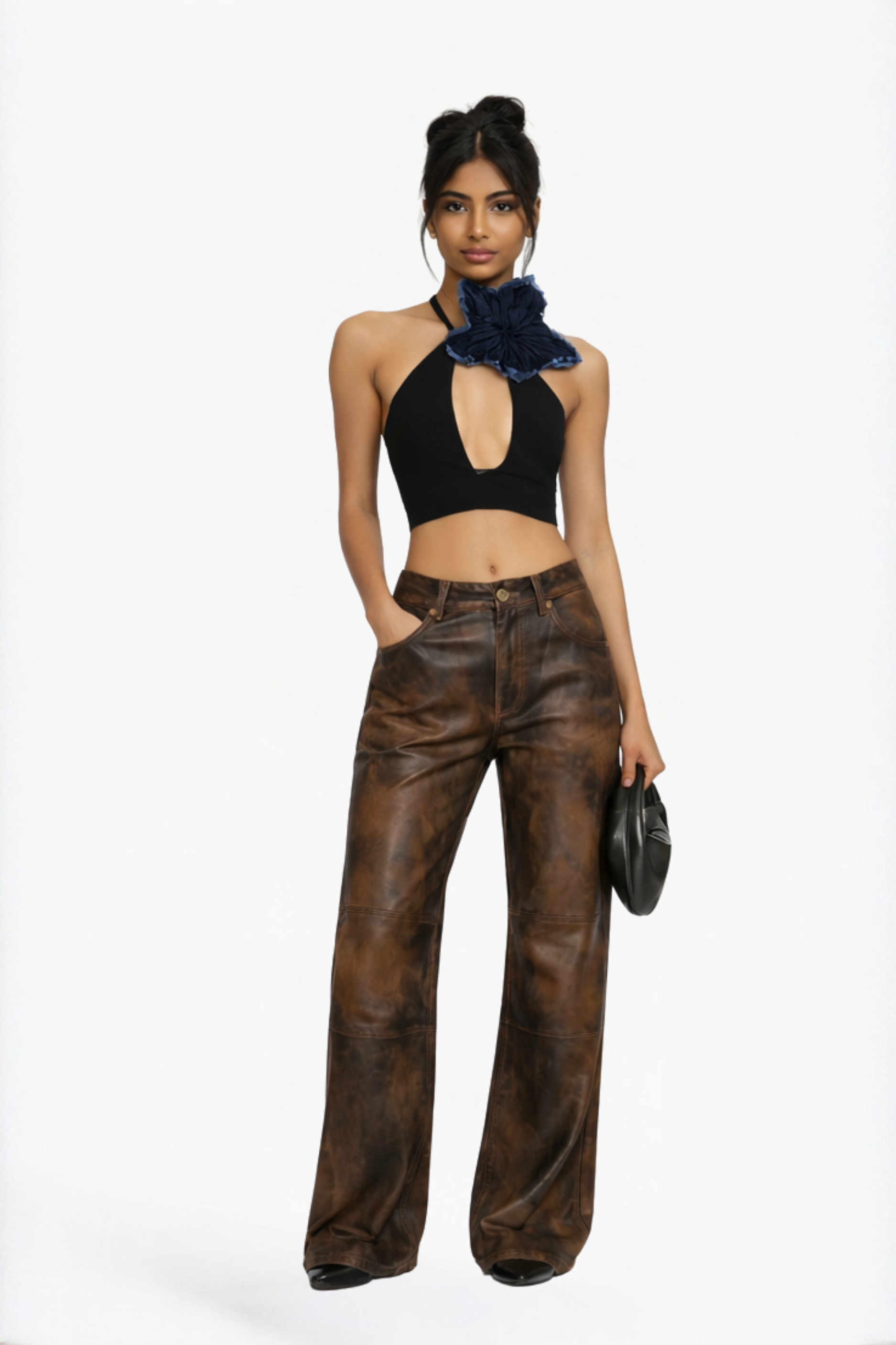 Brown Washed Wide-Leg Pants