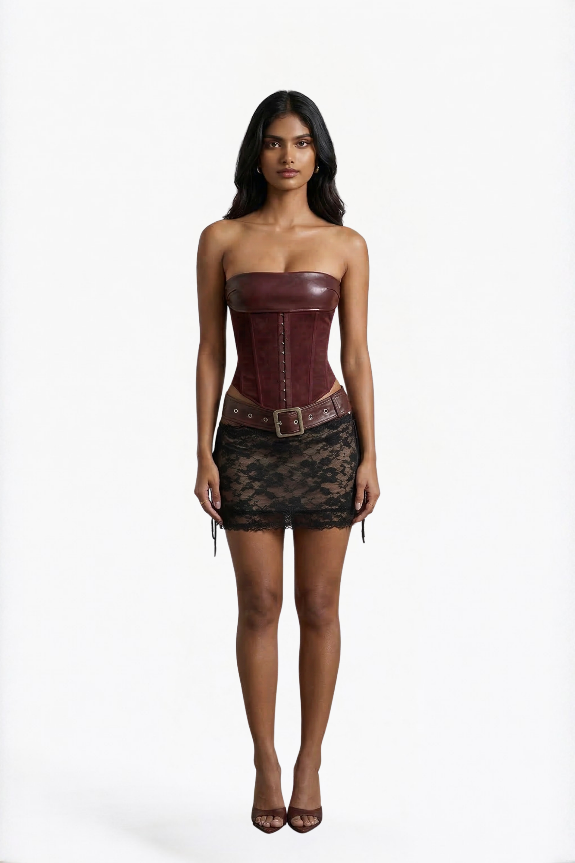 Black Floral Lace Tie-Side Mini Skirt