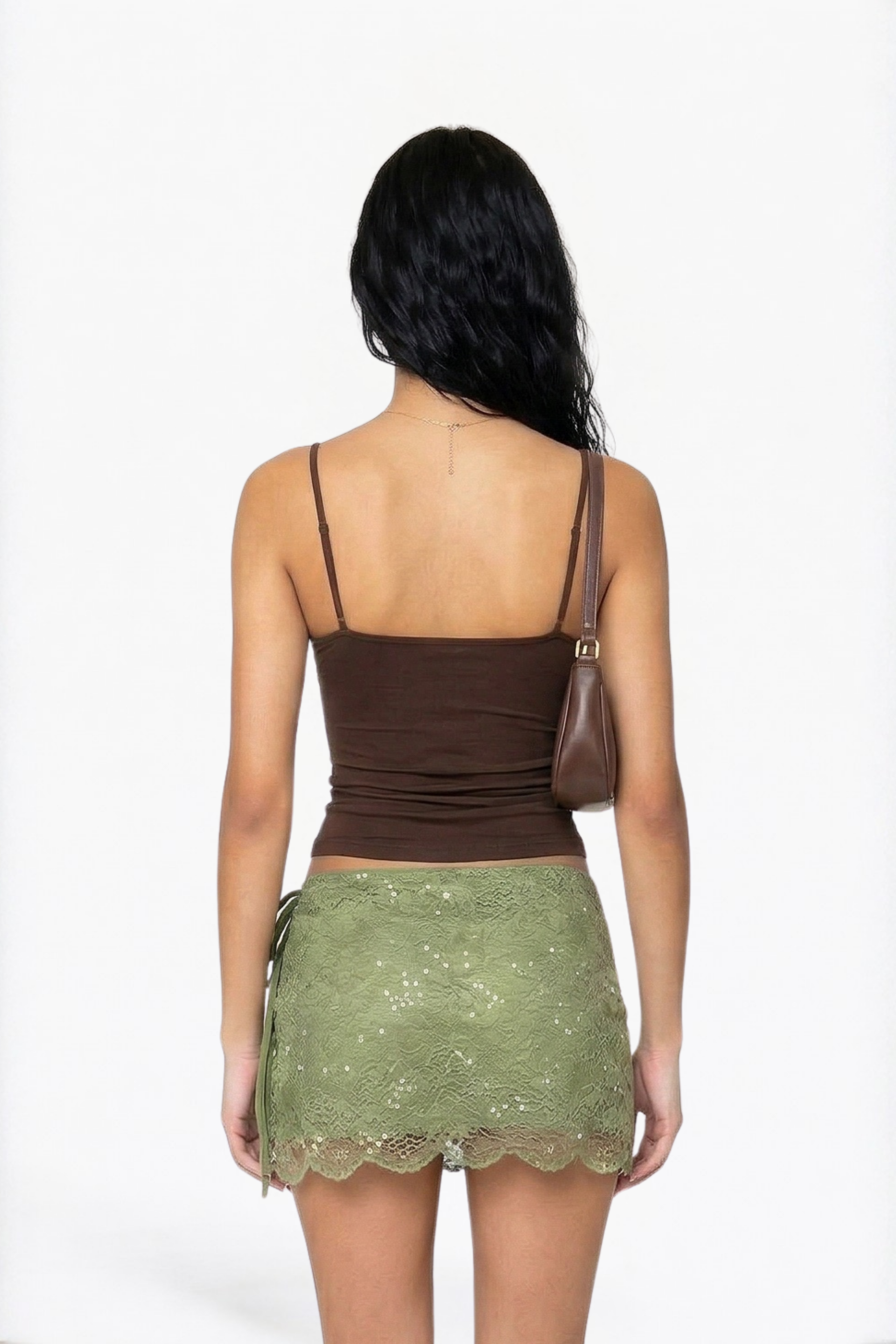 Olive Floral Lace Tie-Side Mini Skirt
