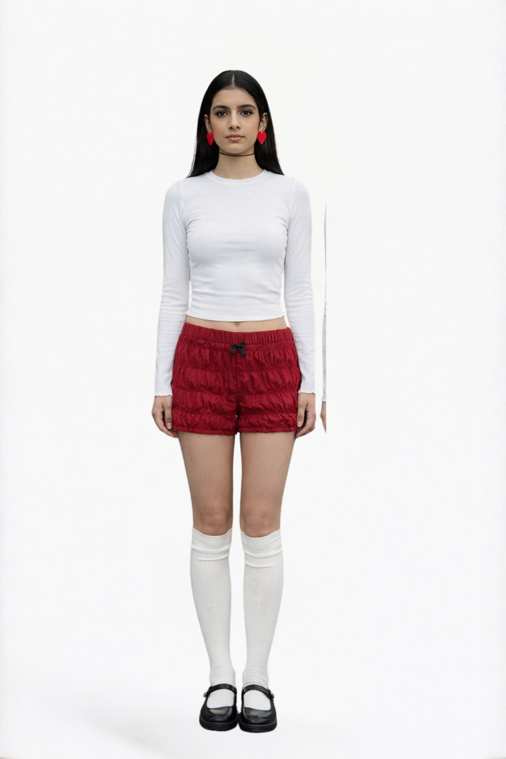 Red Tiered Ruffle Velvet Micro Shorts
