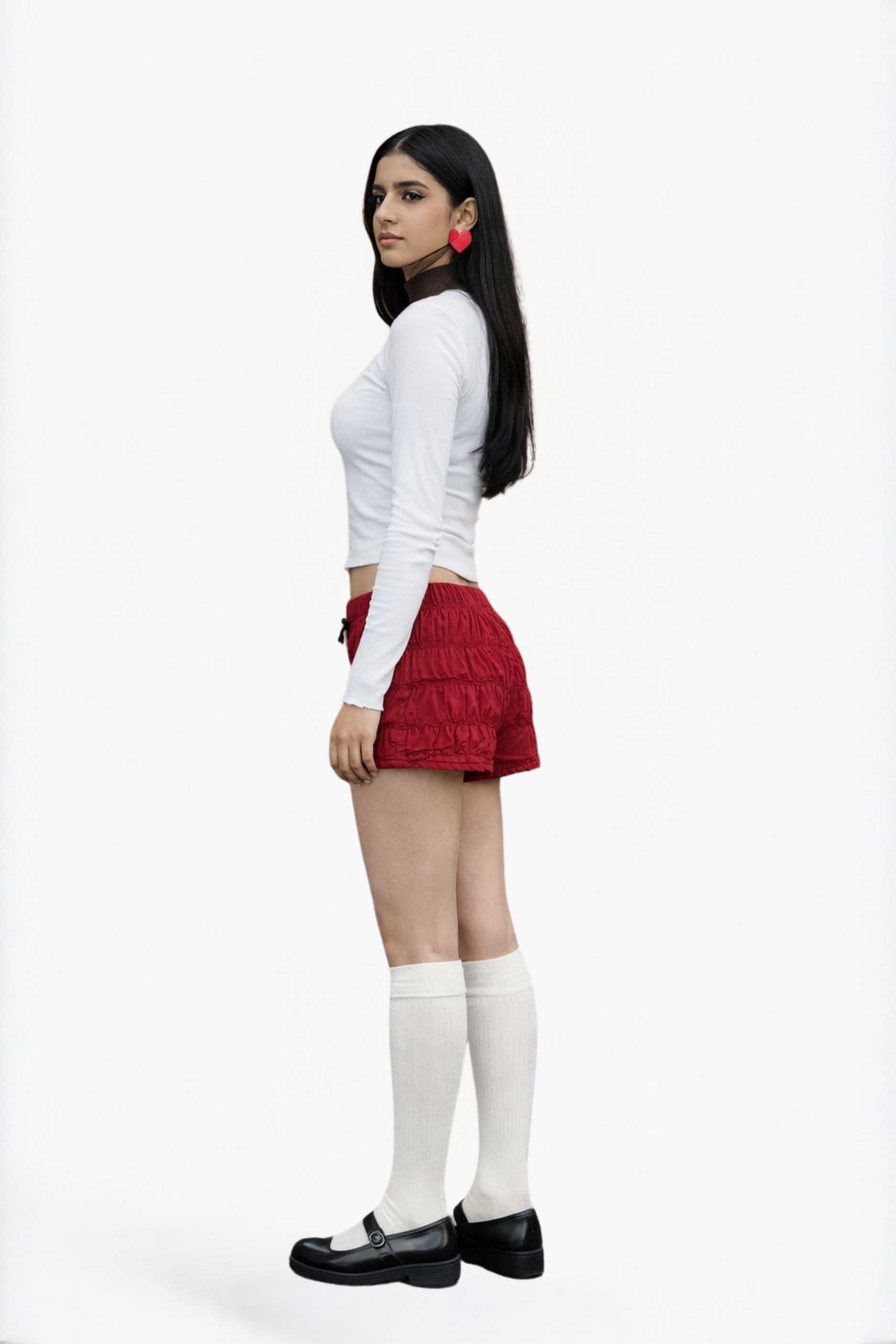 Red Tiered Ruffle Velvet Micro Shorts