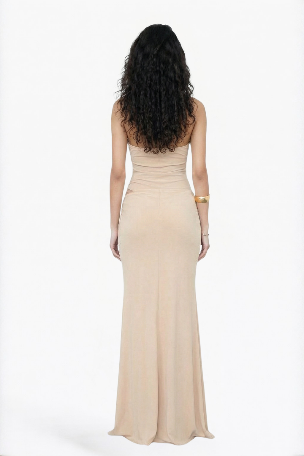 Nude Sheer Halter Cut-Out Wrap Maxi Dress