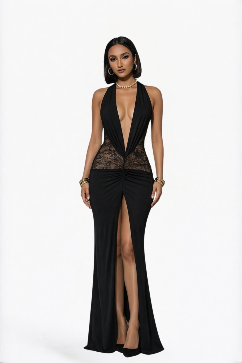 Black Sheer Halter Cut-Out Wrap Maxi Dress