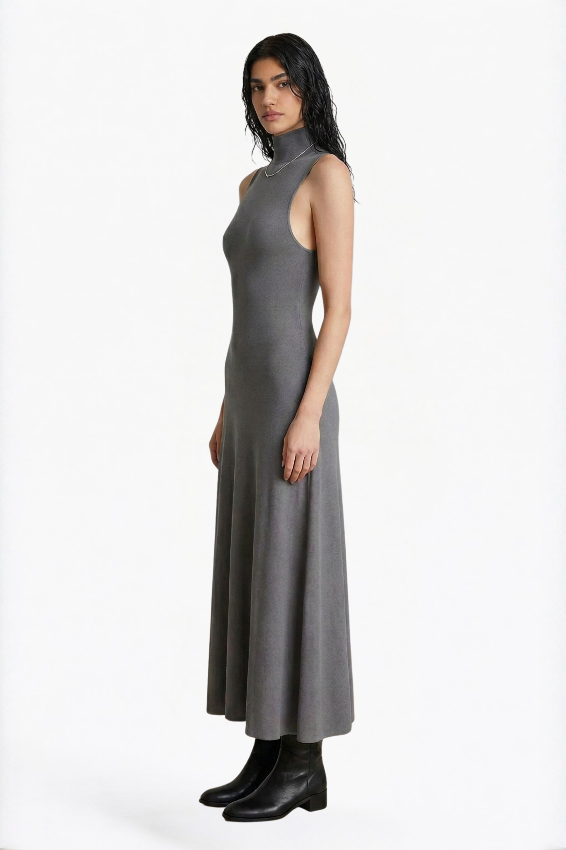 Grey High Neck Sleeveless Maxi Dress