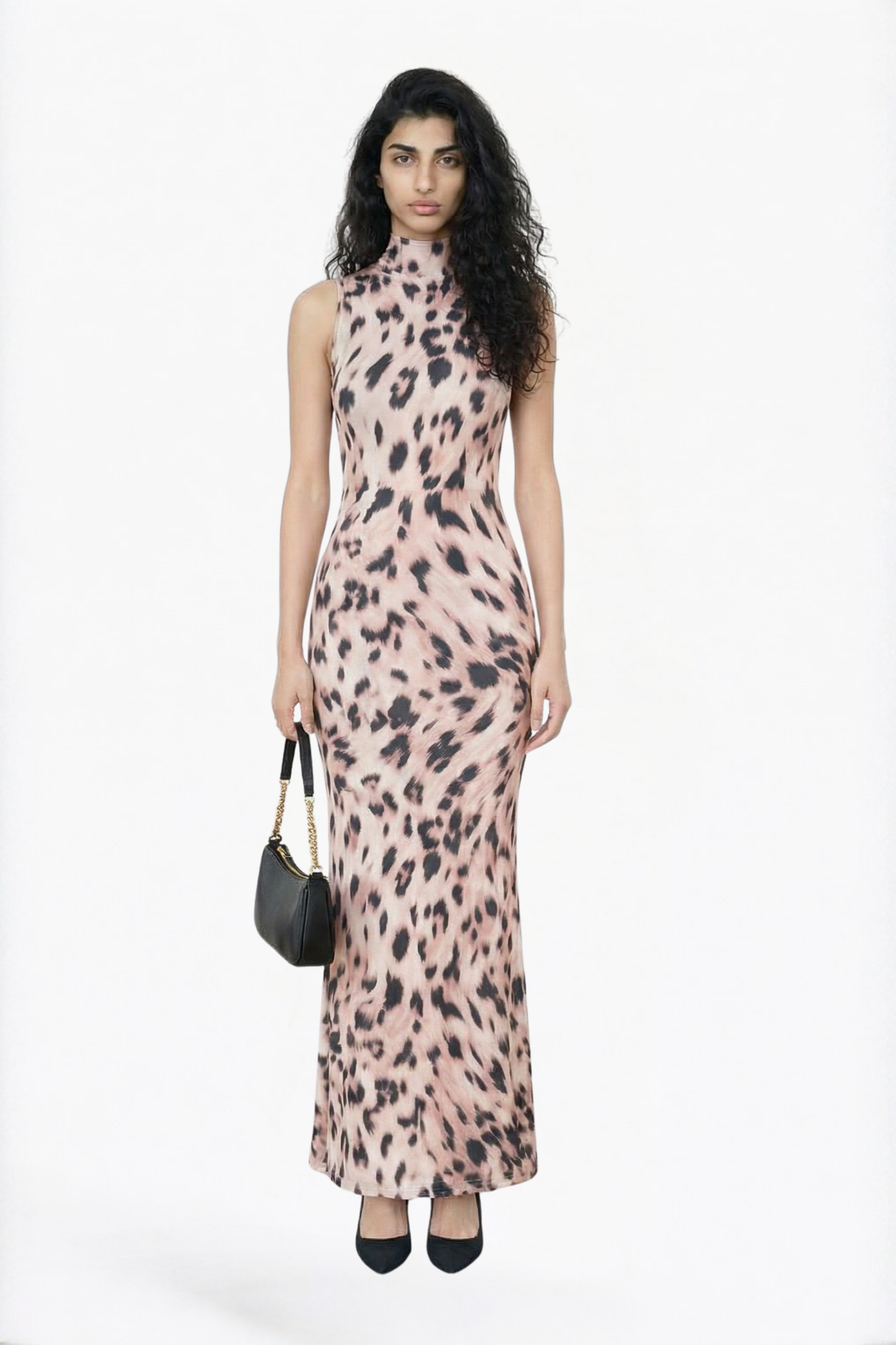 Pink Leopard Print Sleeveless Maxi Dress