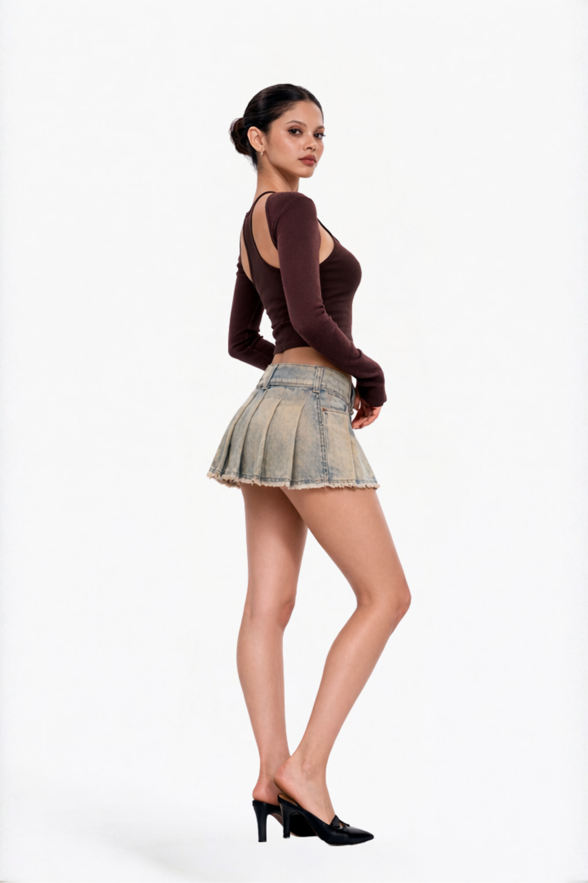 Vintage Washed Pleated Mini Skirt