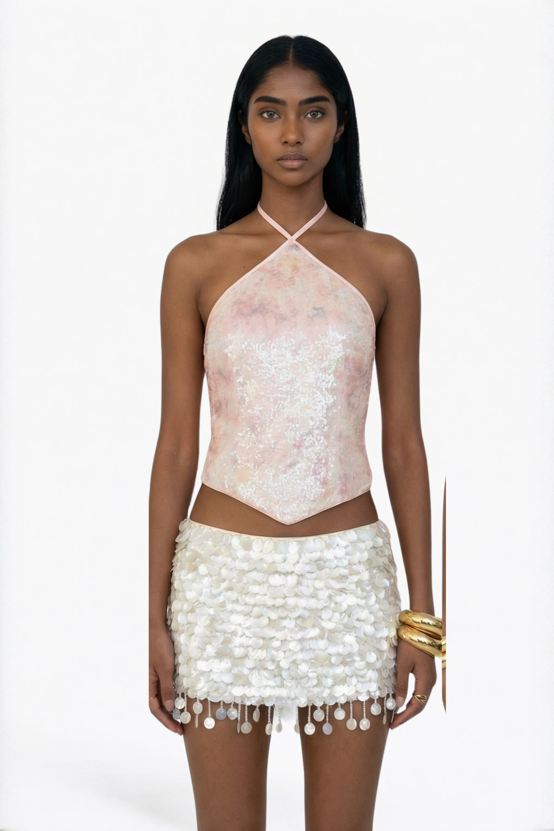 Blush Sequin Halter Neck Top