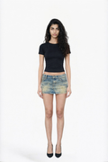 Light Wash Distressed Denim Mini Skirt