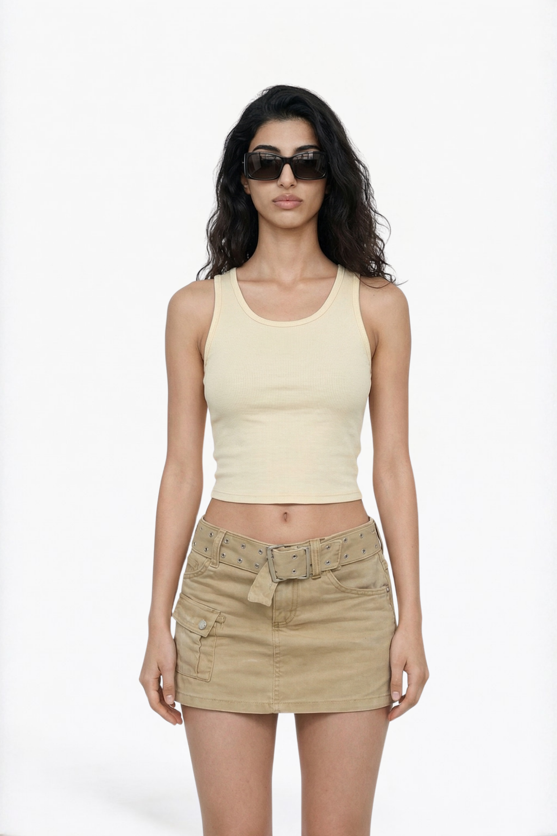 Khaki Utility Denim Mini Skirt