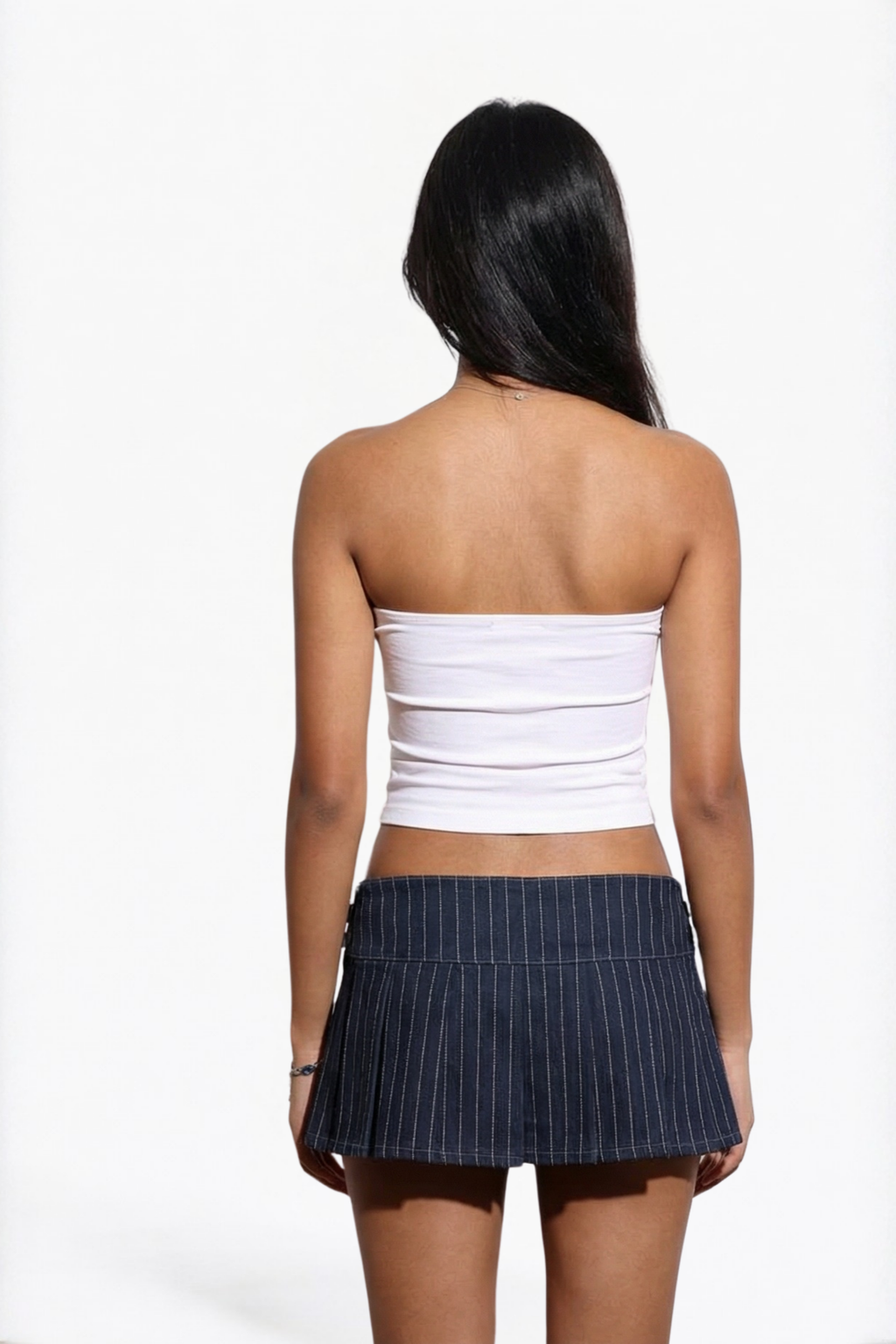 Dark Wash Striped Denim Mini Skirt