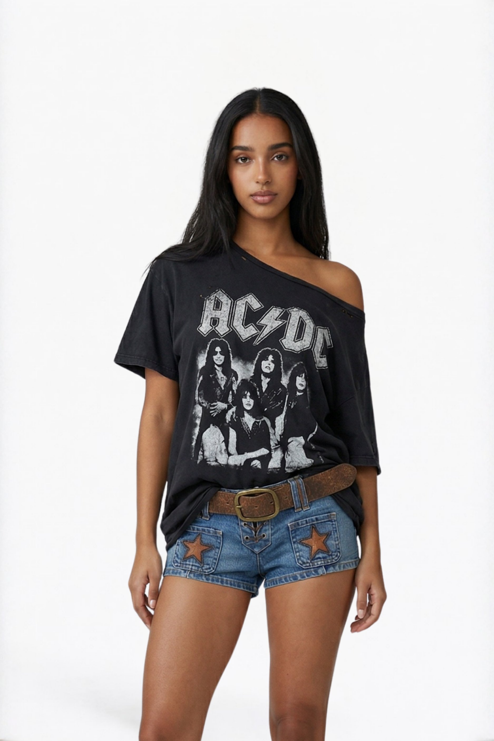 Blue Washed Star Patch Denim Mini Shorts