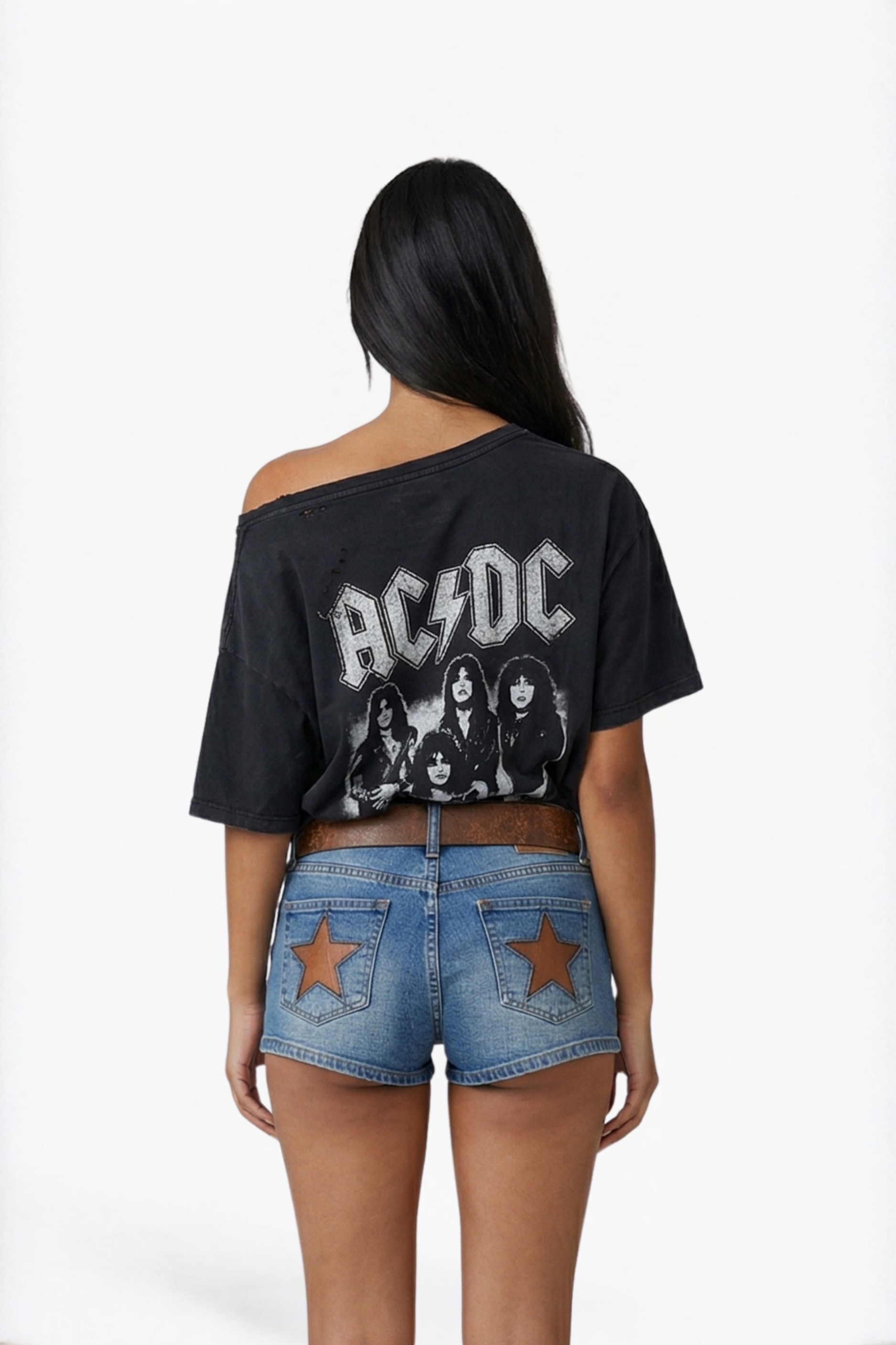 Blue Washed Star Patch Denim Mini Shorts