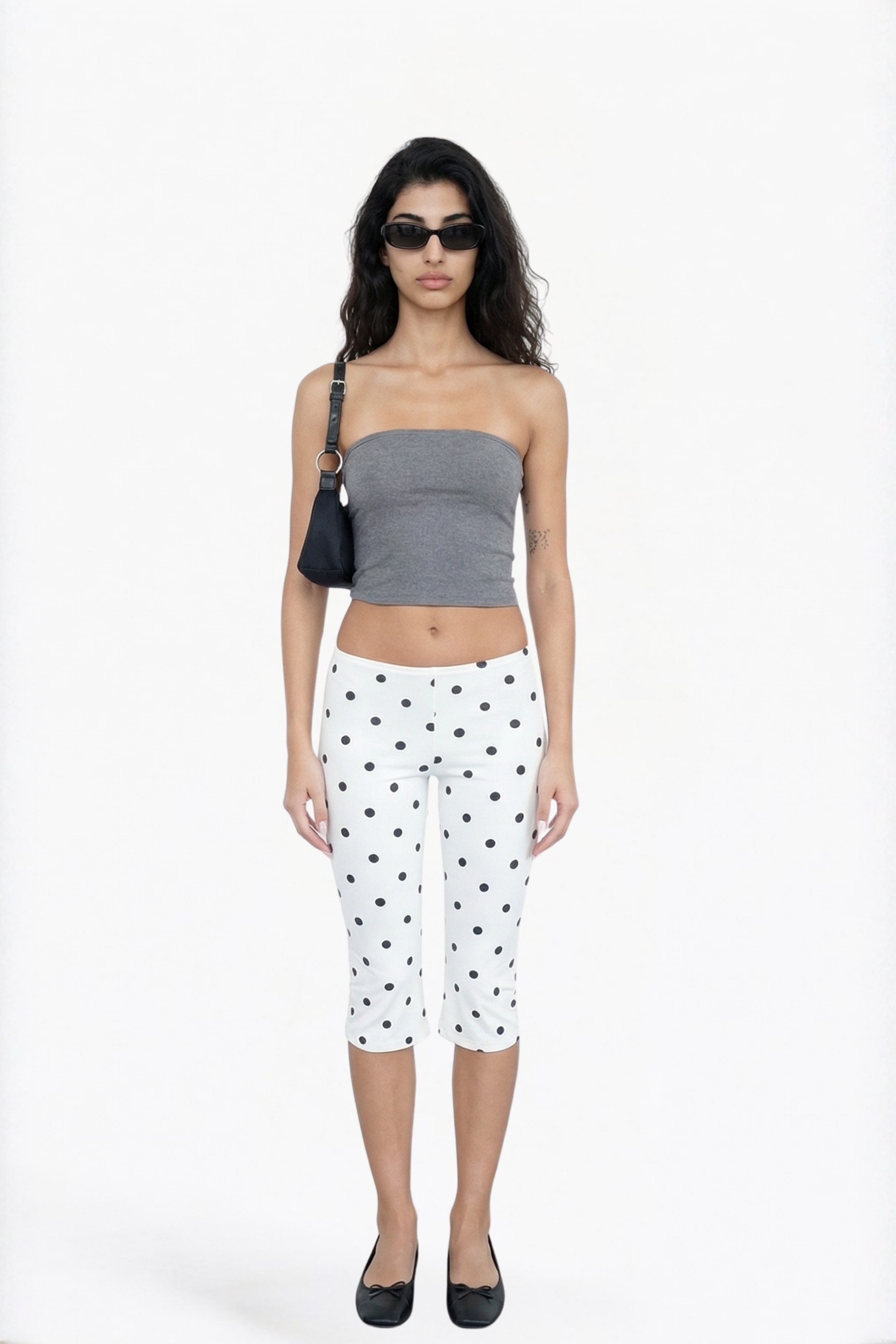 White Polka Dot Cropped Capri Leggings