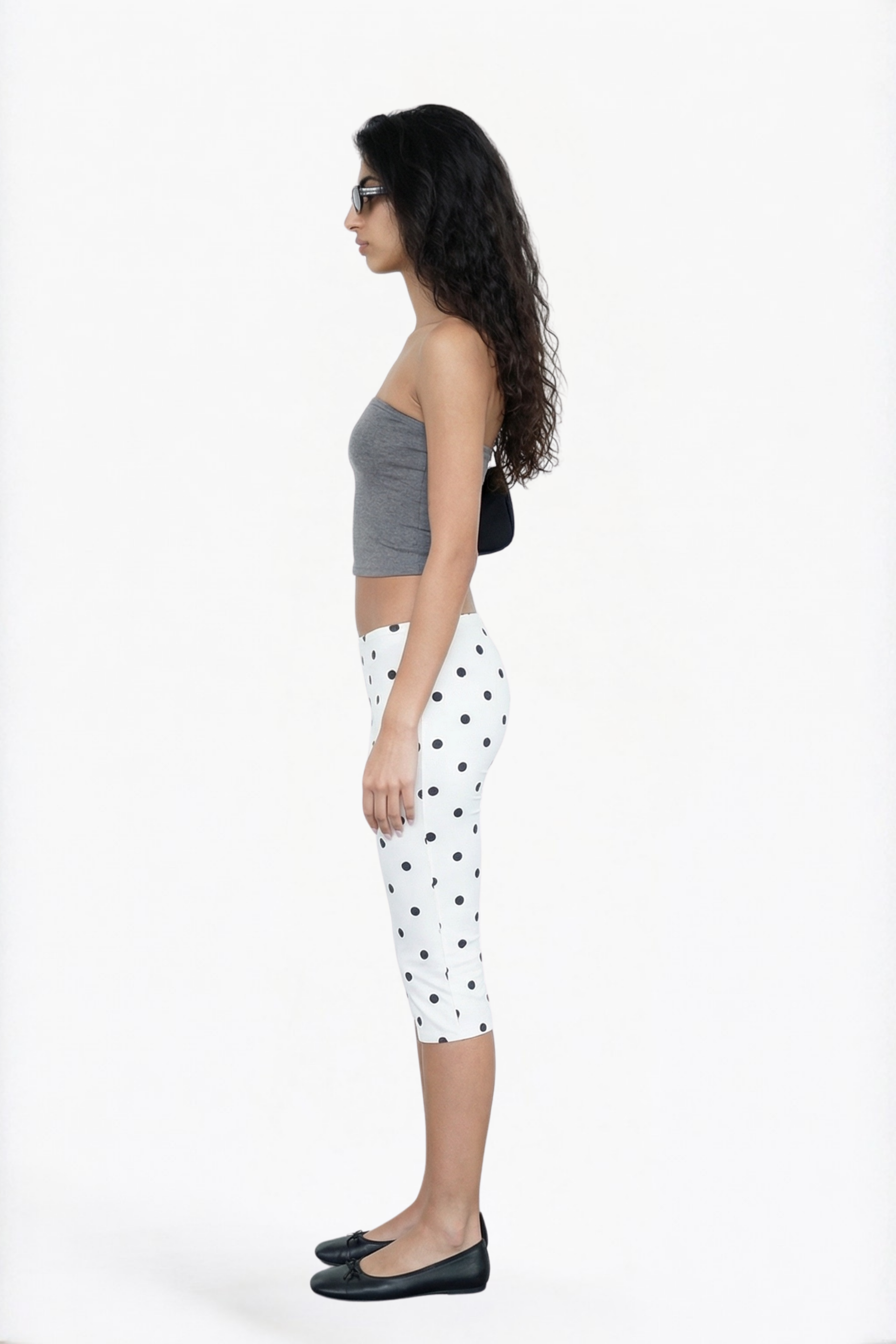 White Polka Dot Cropped Capri Leggings