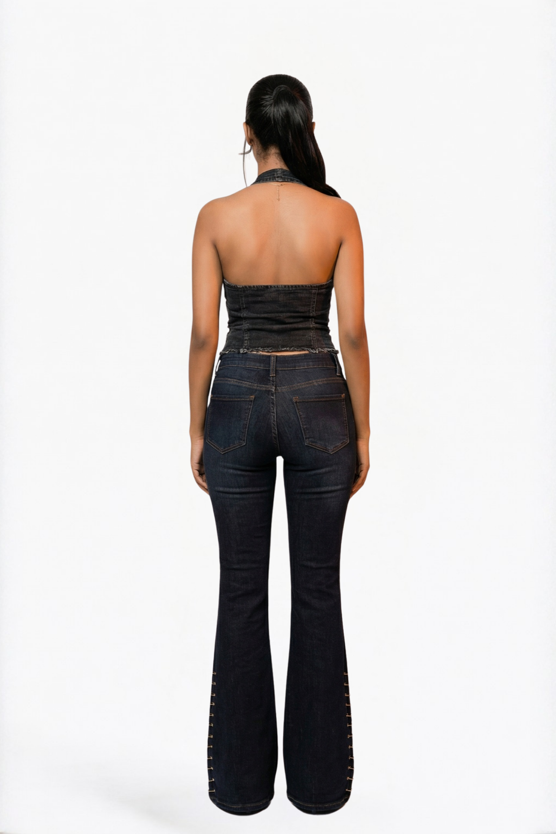 Black Lace-Up Flare Jeans