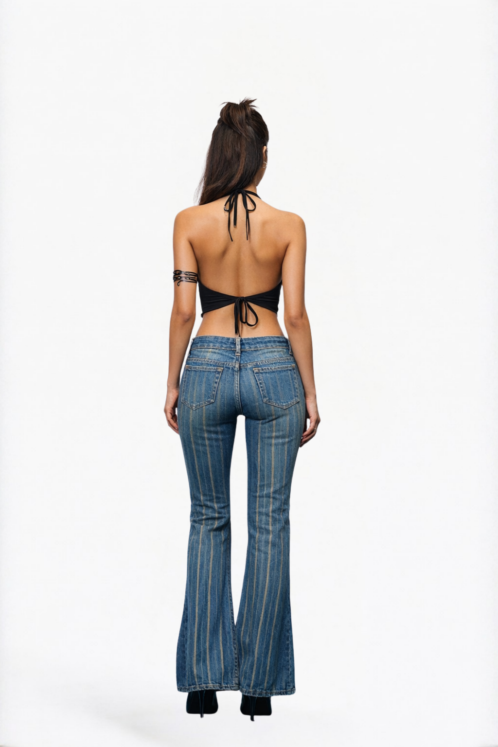 Light Washed Striped Flare Jeans