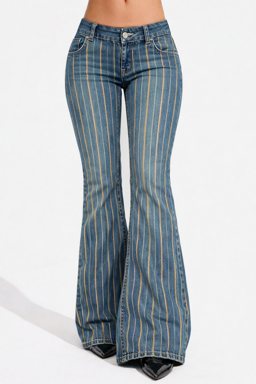 Light Washed Striped Flare Jeans