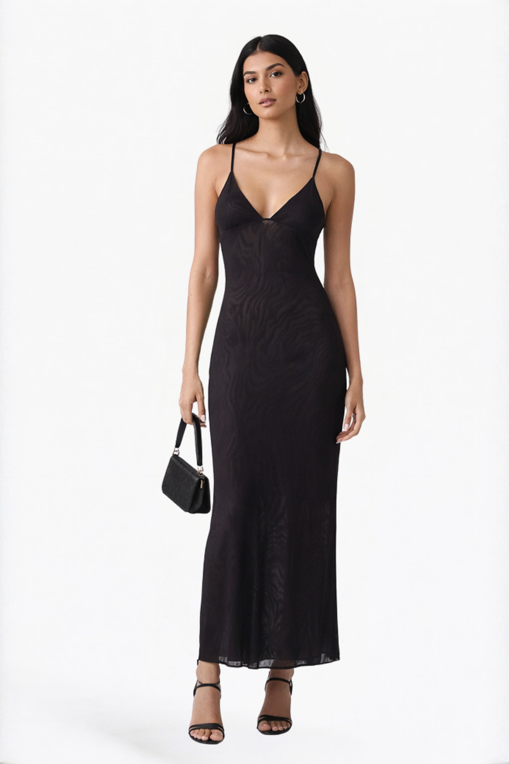 Black Tonal Zebra Spaghetti Strap Maxi Dress