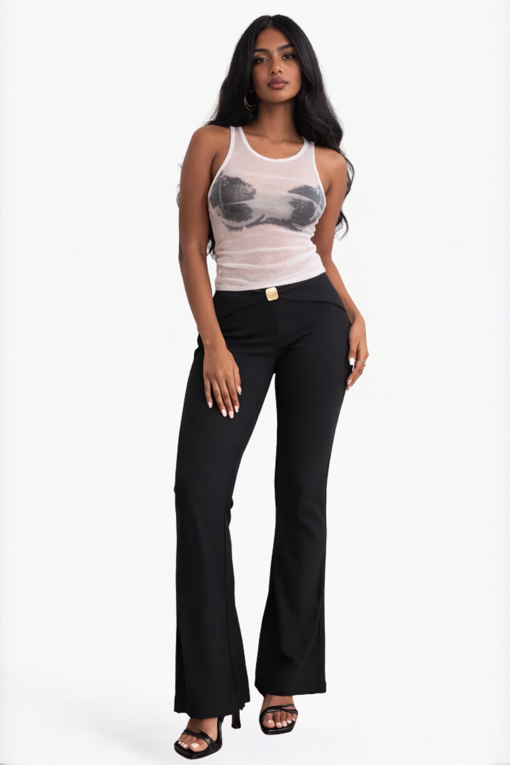 White Graphic Print Mesh Tank Top