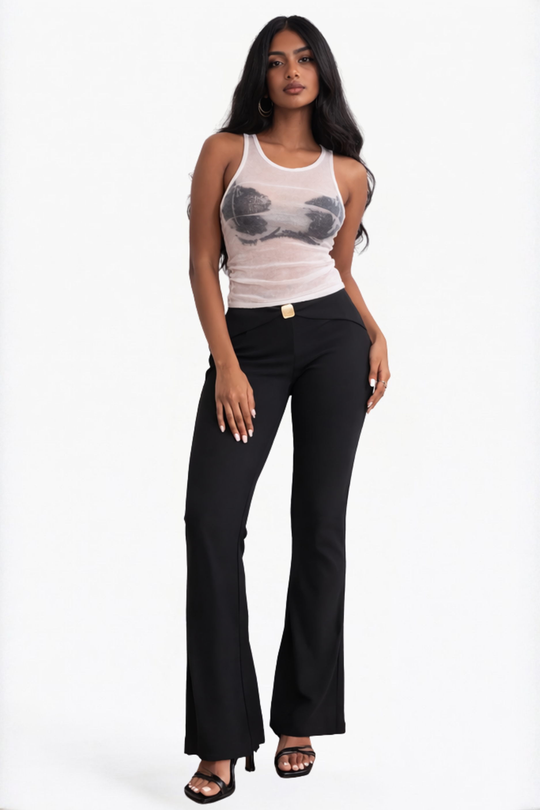 White Graphic Print Mesh Tank Top