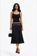 Black Solid Lace Waist Skirt