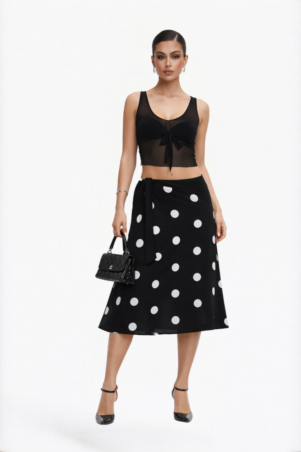 Black Polka Dot Side-Tie Skirt