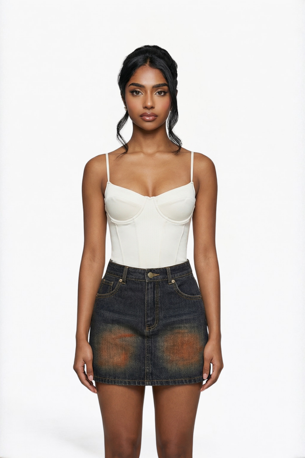 Rust-Wash Denim Mini Skirt