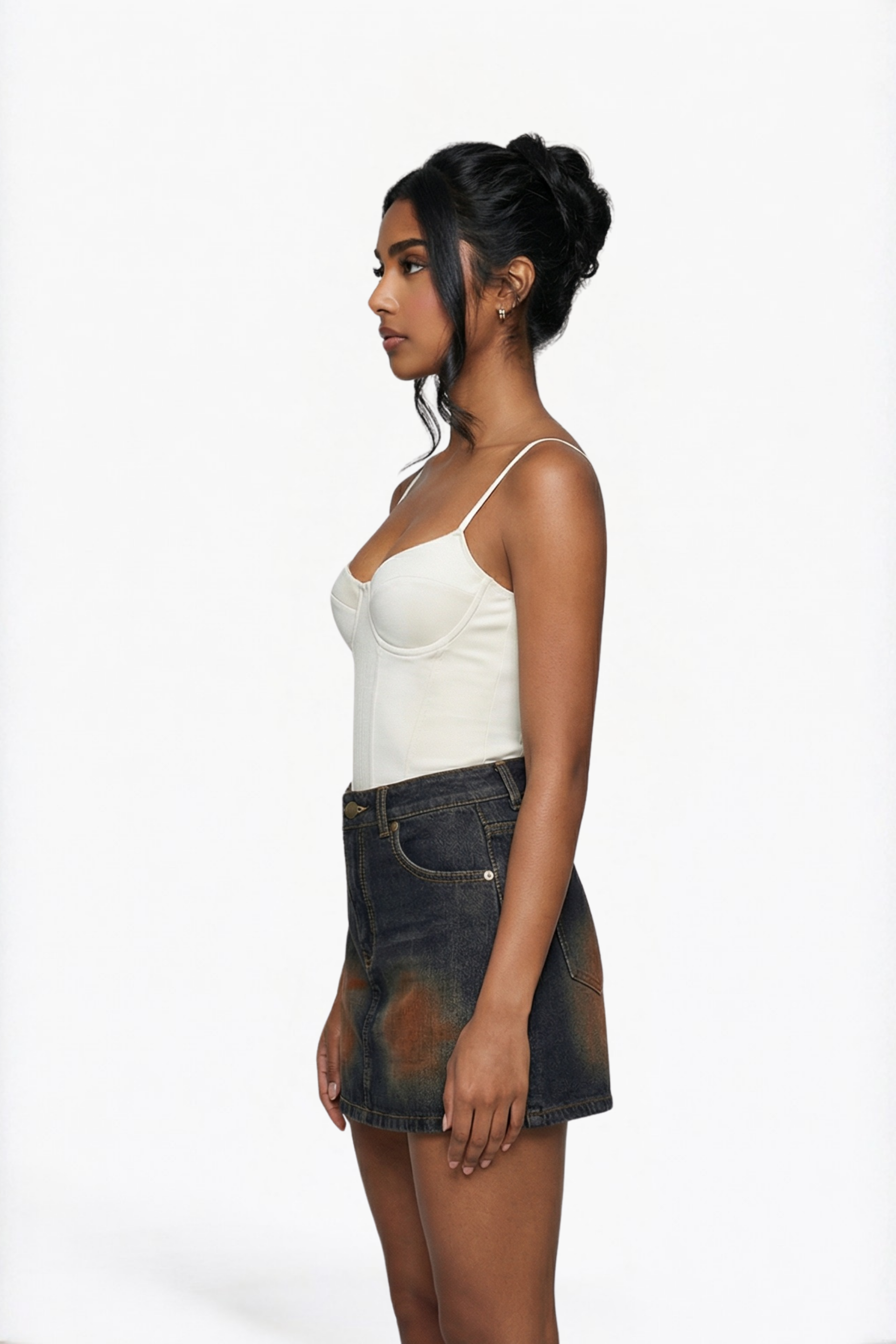 Rust-Wash Denim Mini Skirt