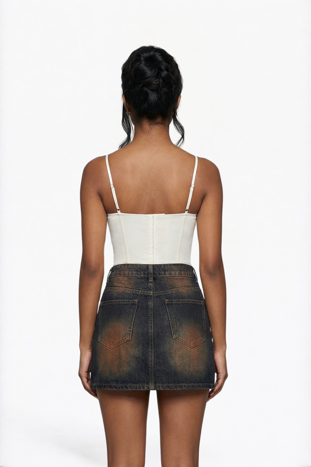 Rust-Wash Denim Mini Skirt