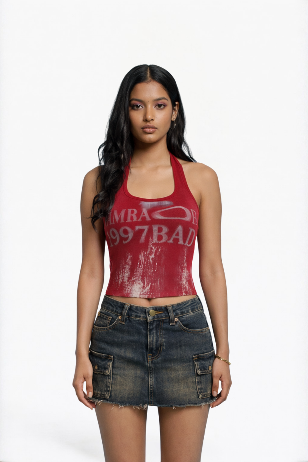 Vintage Washed Denim Cargo Mini Skirt