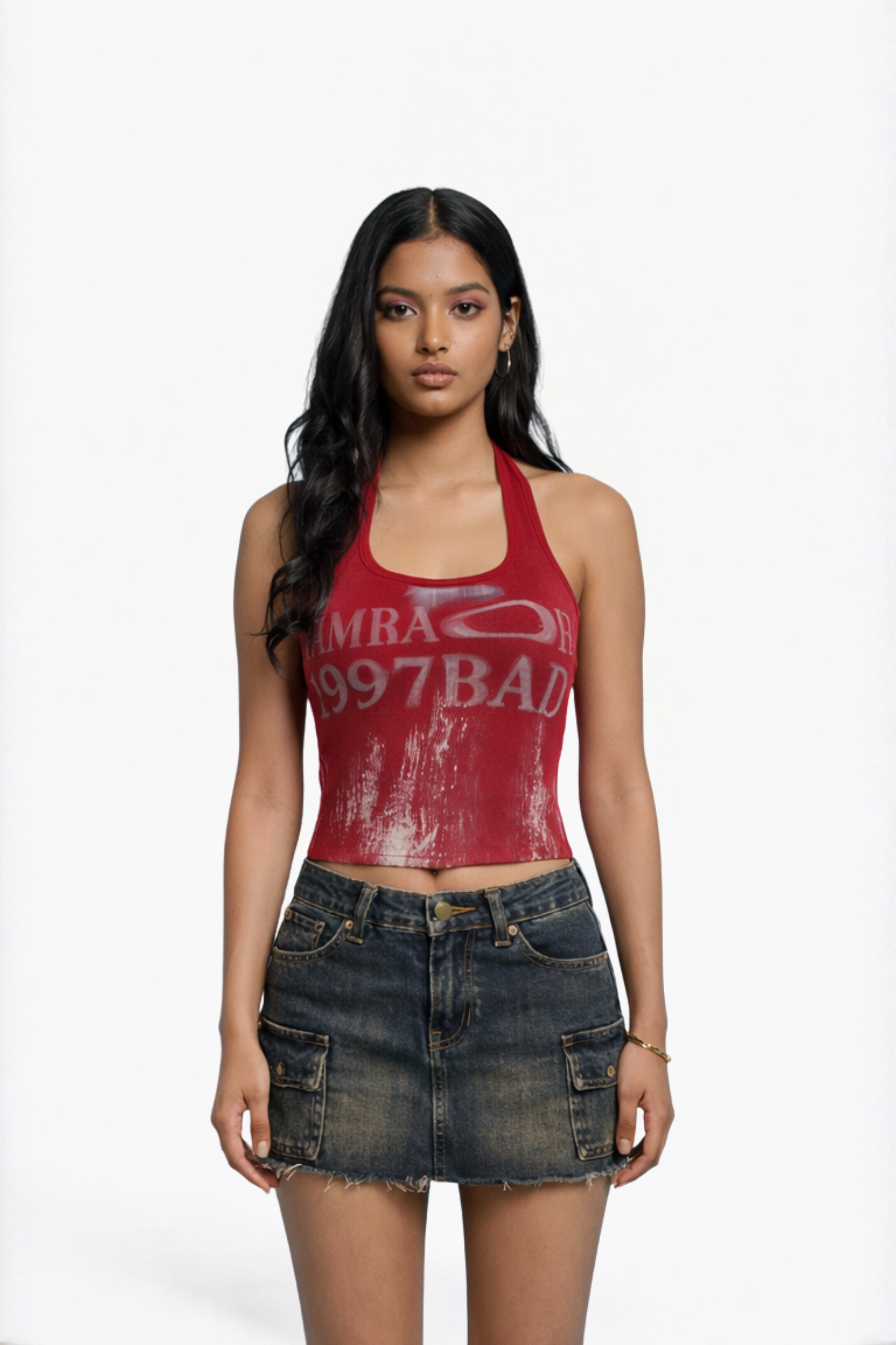 Vintage Washed Denim Cargo Mini Skirt