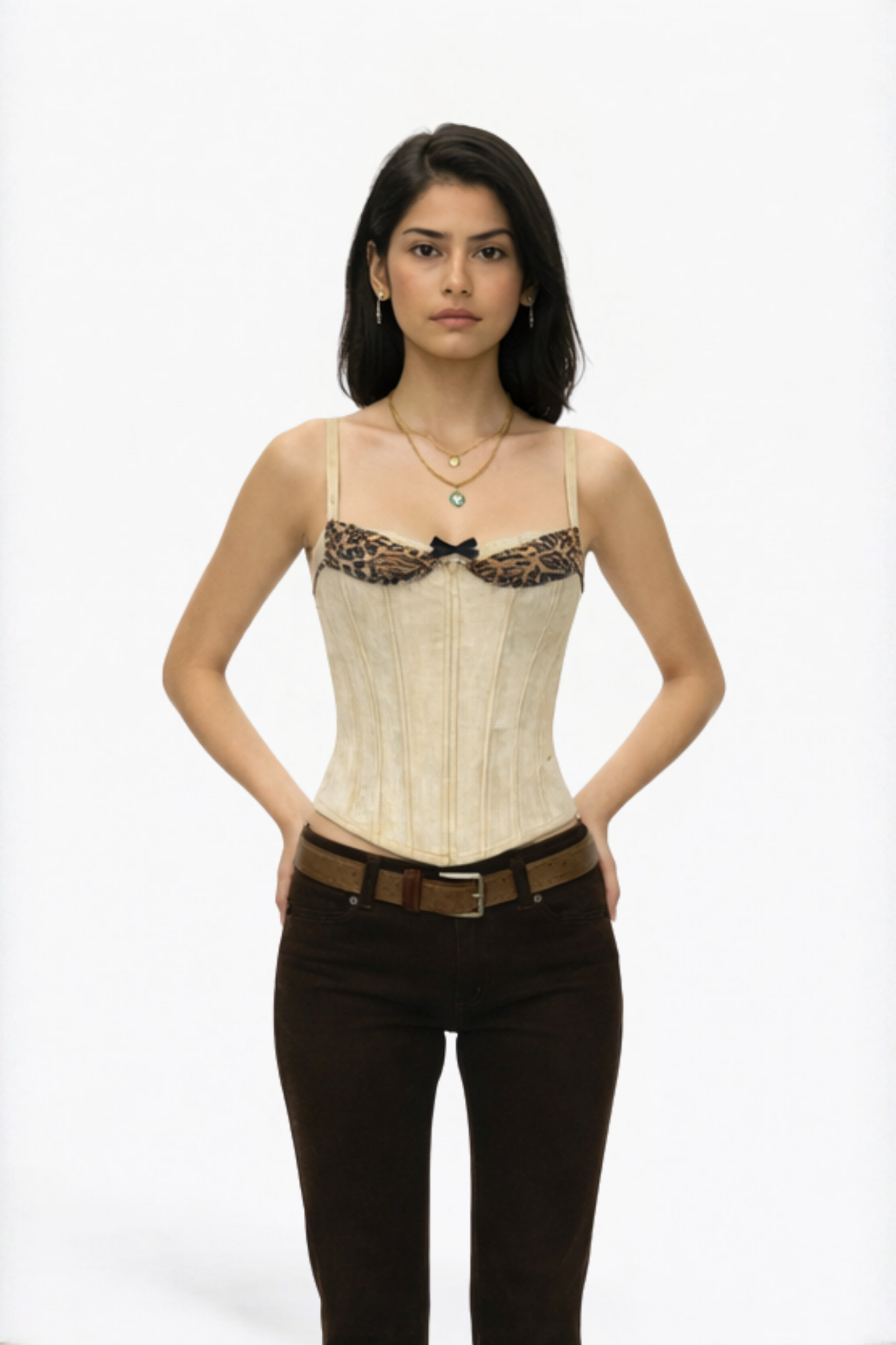 Beige Lace-Trim Corset Top