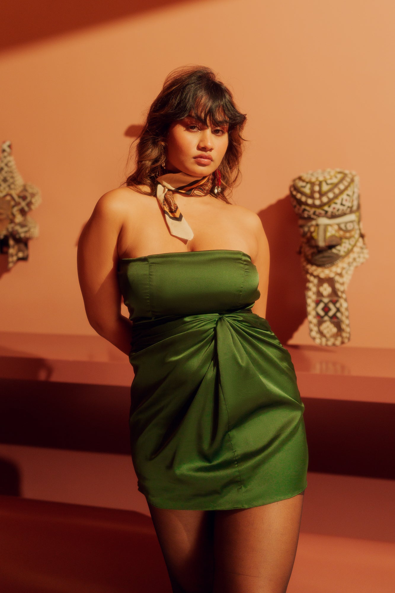 Knot Me Up Olive Satin Dress