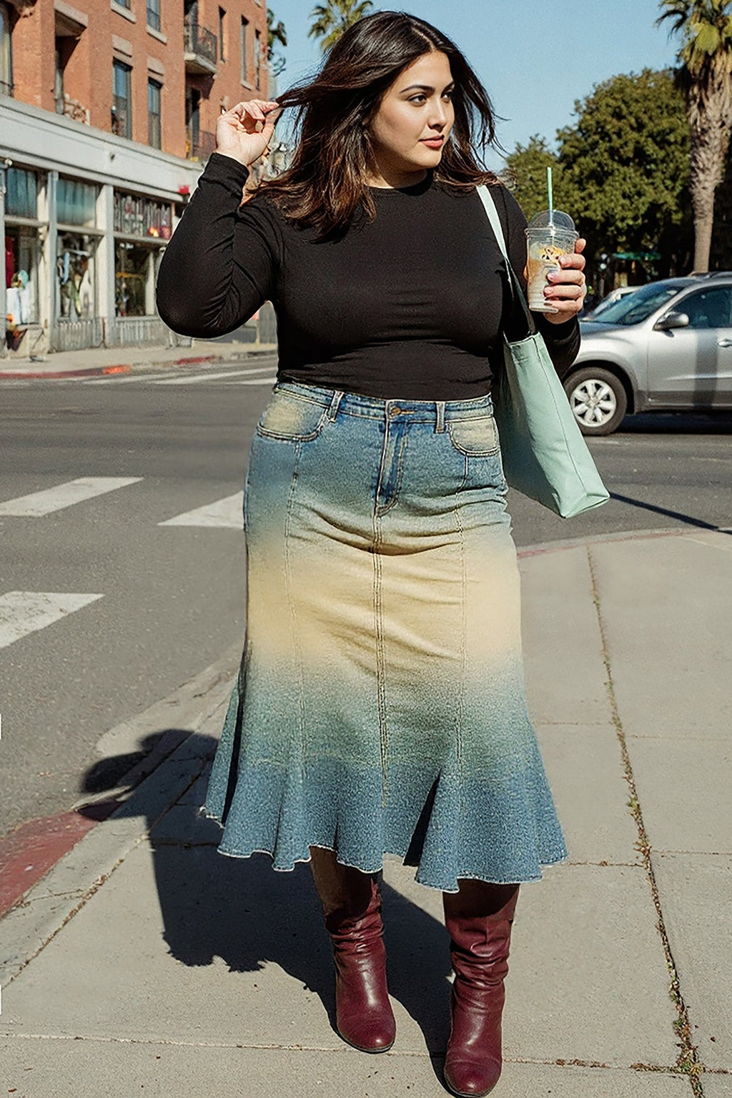 Retro Rewind Curve Denim Midi Skirt