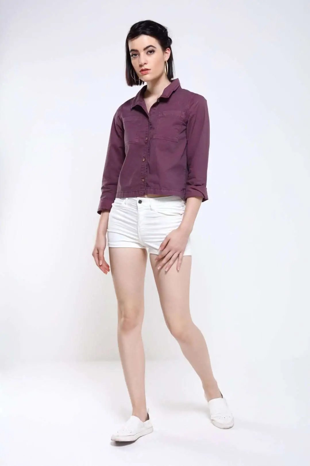 Wine Denim Crop Top