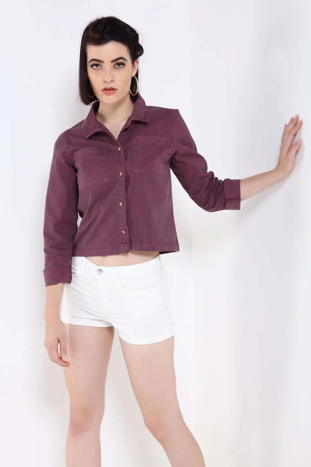 Wine Denim Crop Top