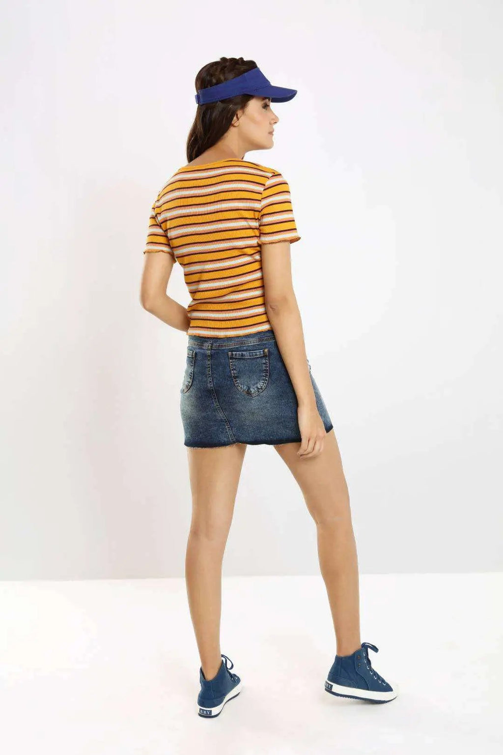 Dark Blue Distresses Denim Skirt