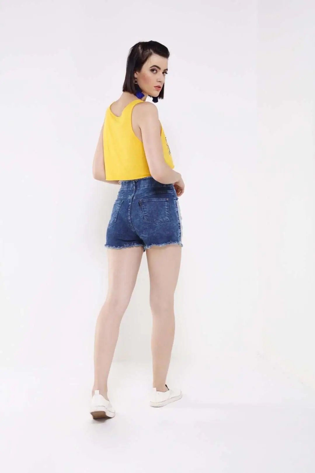 Dark Blue Patched Denim Shorts