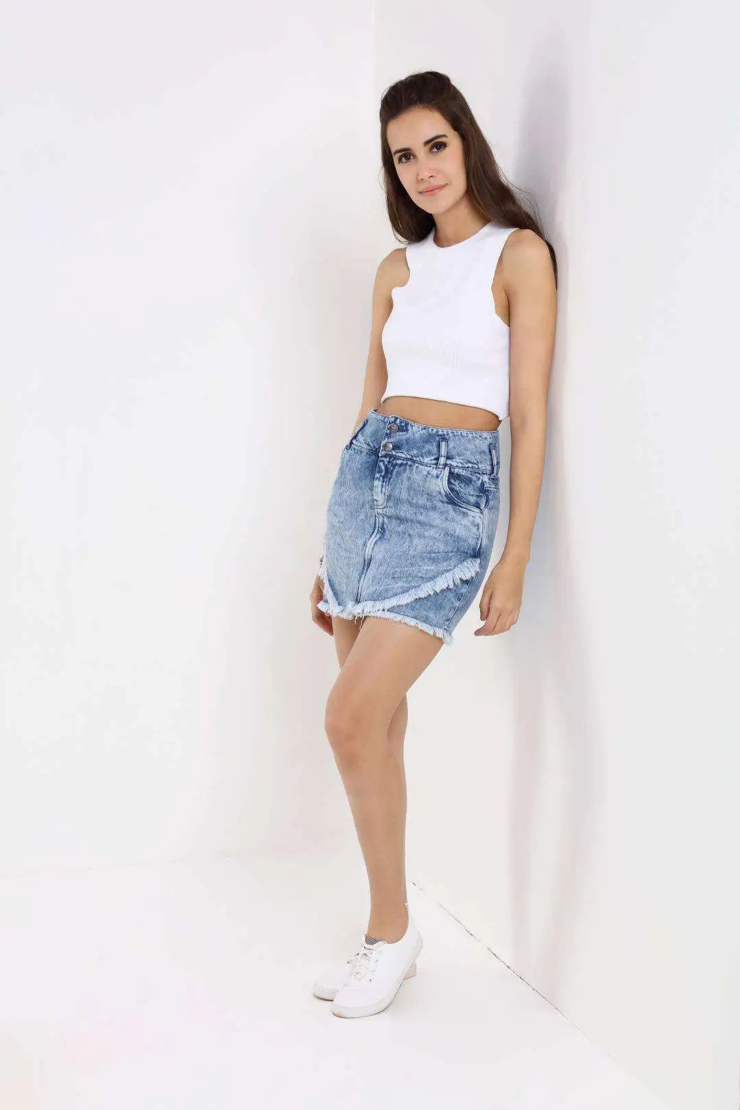 Layered Light Blue High Rise Denim Skirt