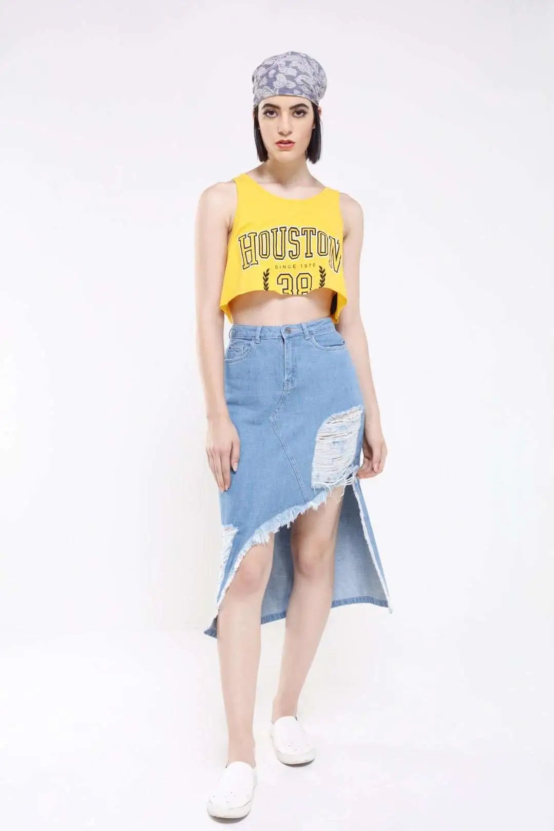 Light Blue Denim Distressed Skirt