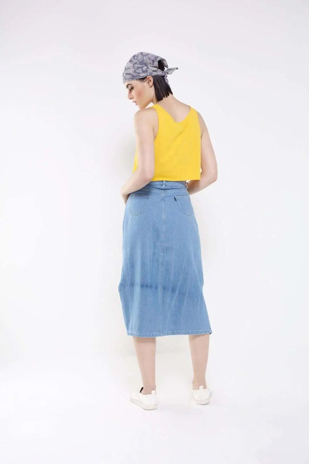 Light Blue Denim Distressed Skirt
