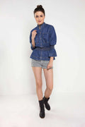 Mid Blue Bell Sleeve Elasticated Waistband Denim Tunic