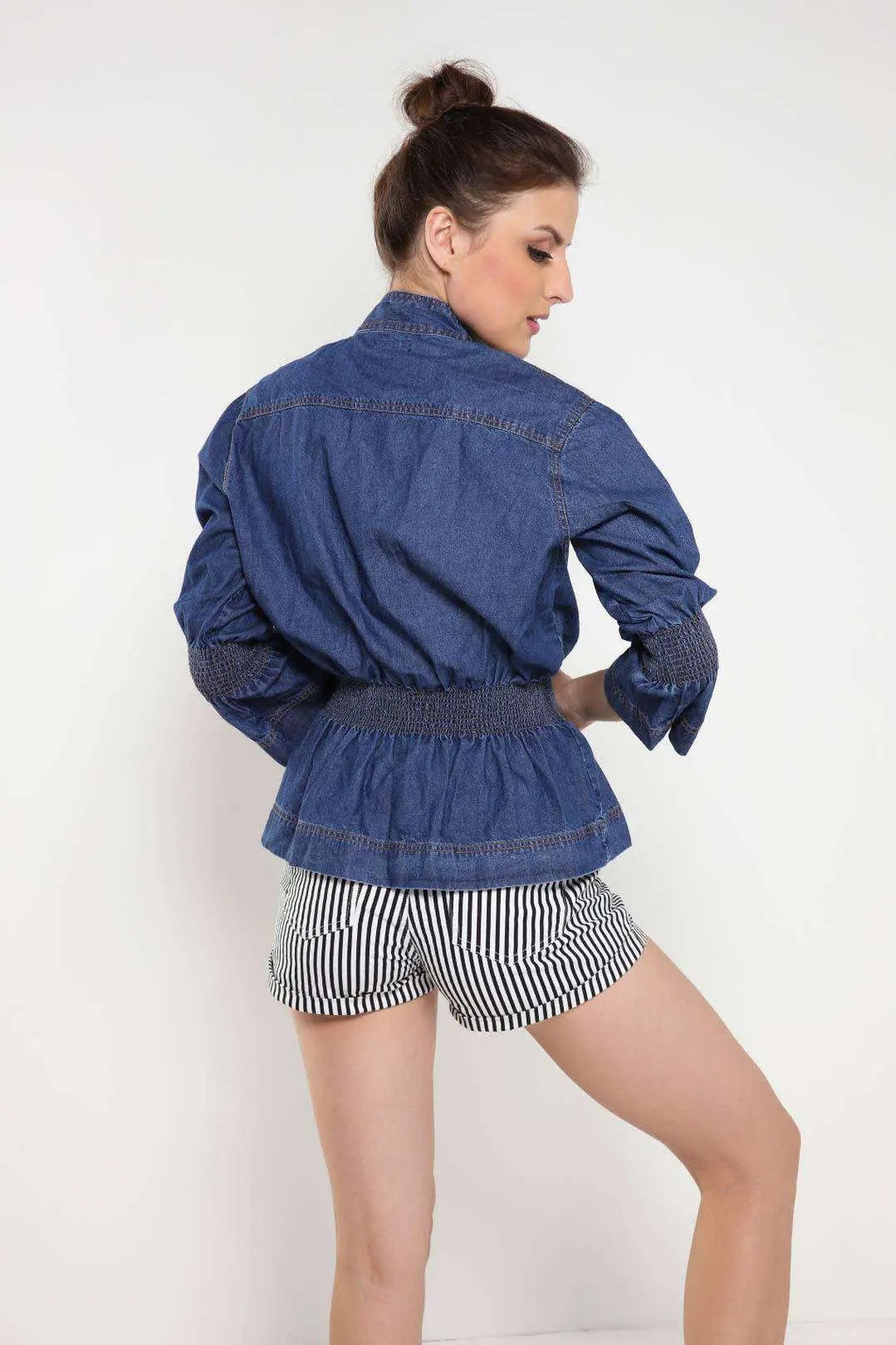 Mid Blue Bell Sleeve Elasticated Waistband Denim Tunic