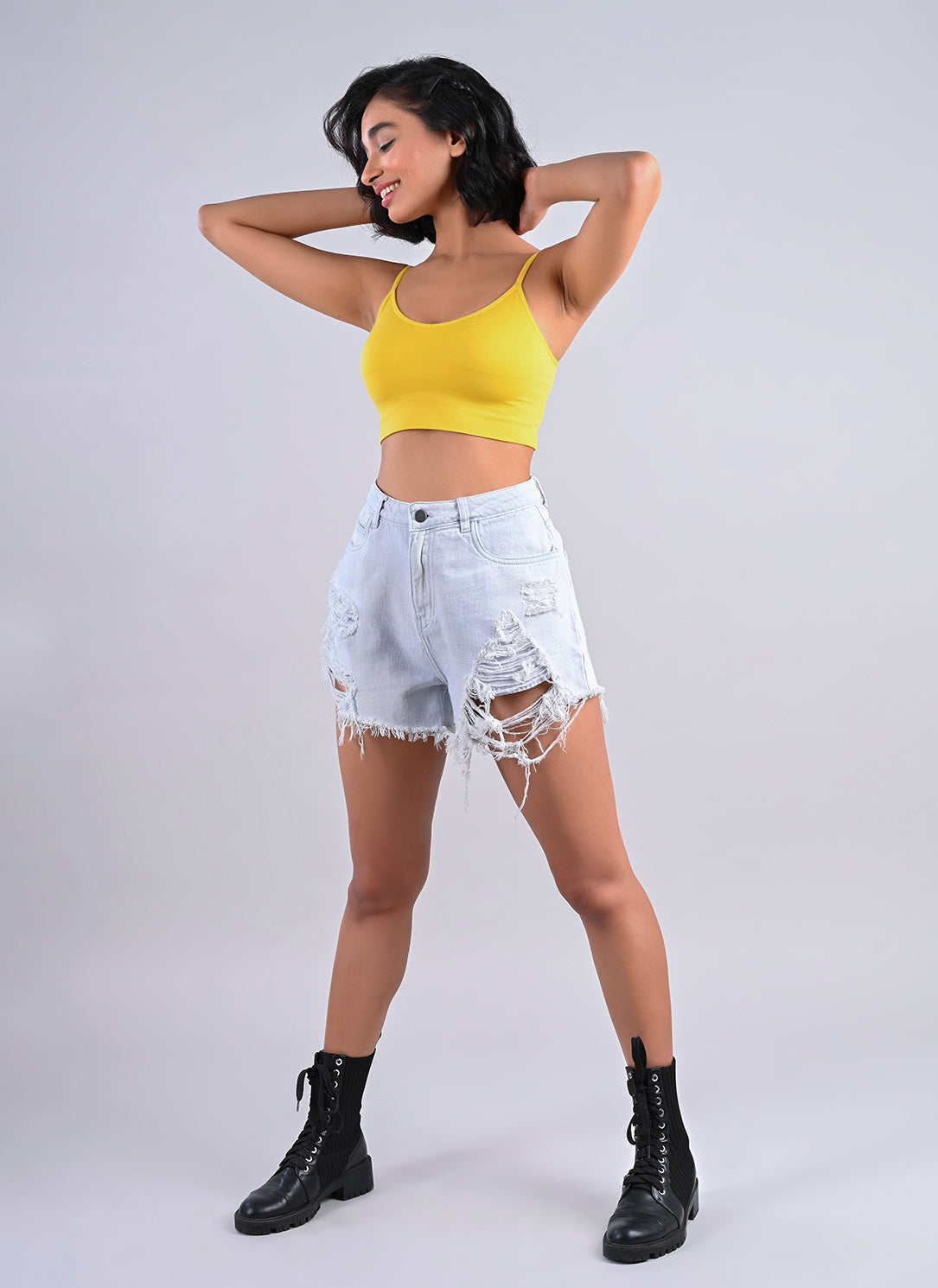 Distressed Shorts In Ice Blue