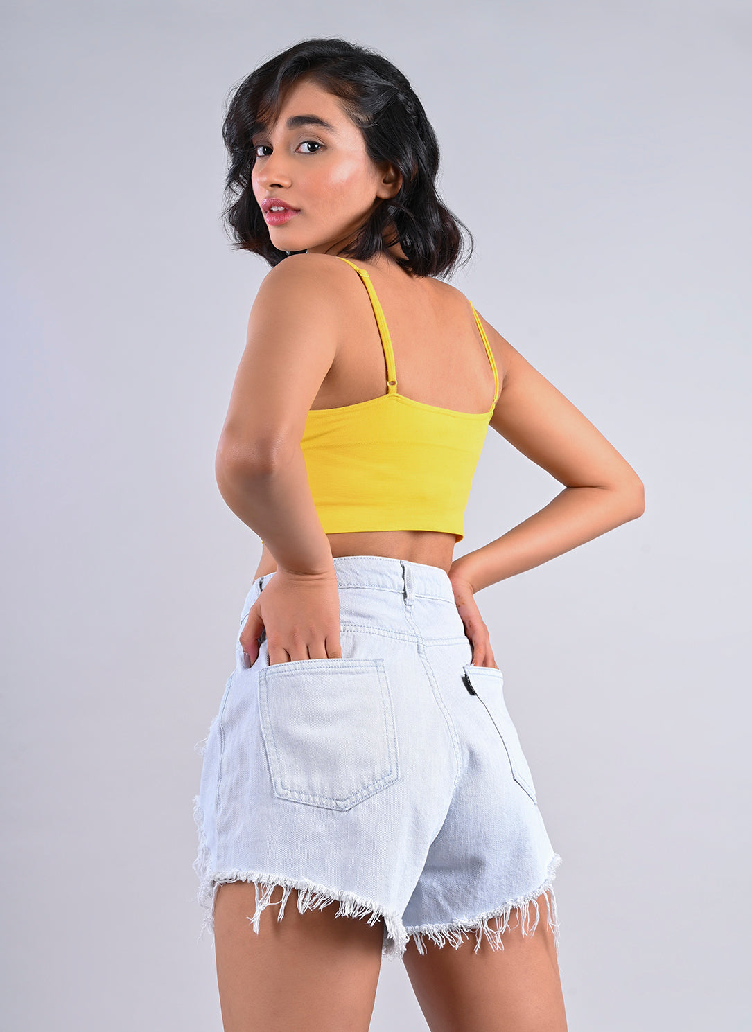 Distressed Shorts In Ice Blue