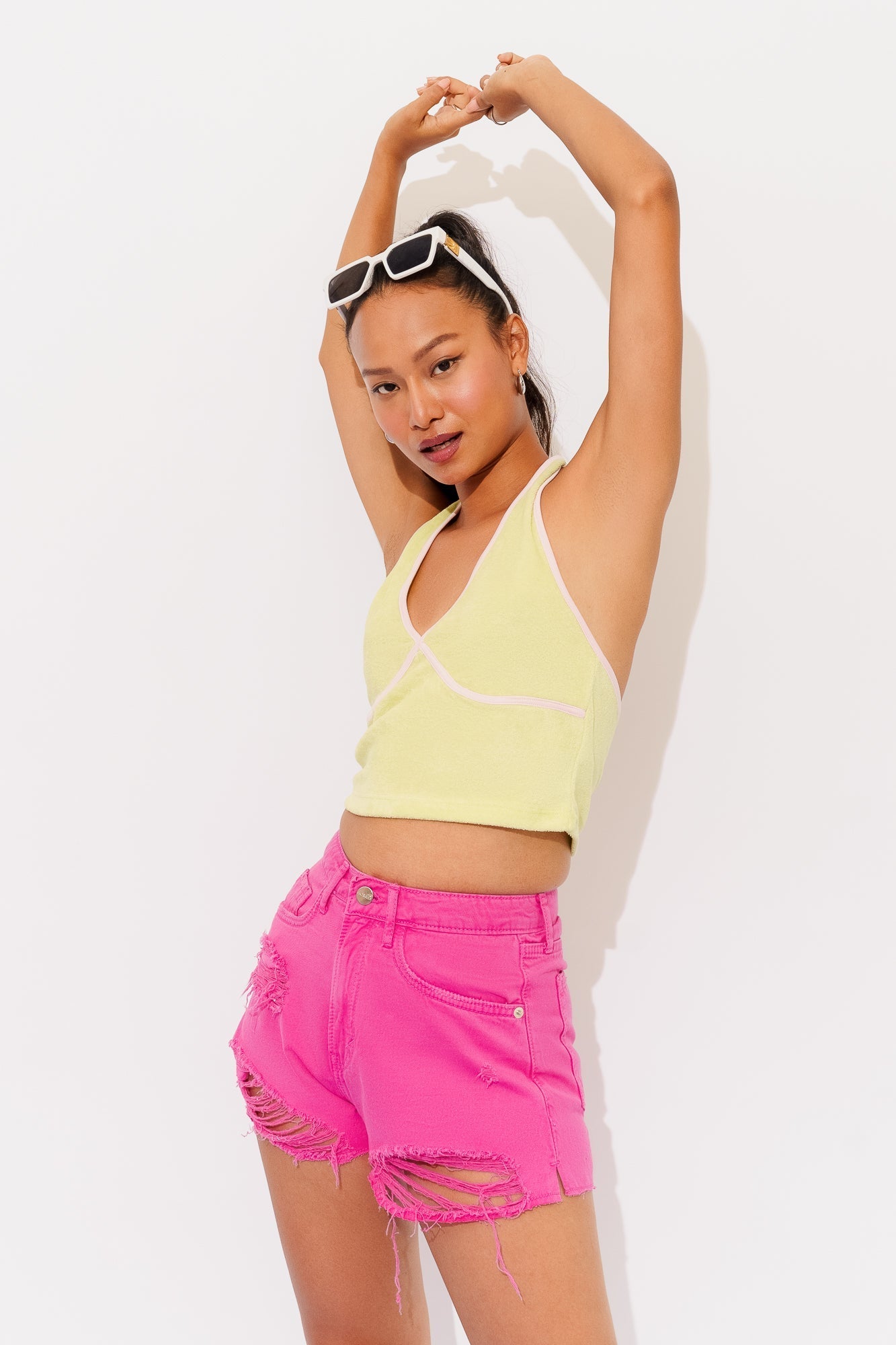 Pink Distressed Hot Shorts